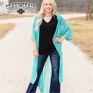Crazy Train Turquoise Long Round Duster